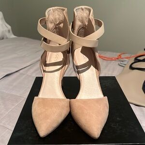 Joe’s light beige suede pump heels with leather ankle strap